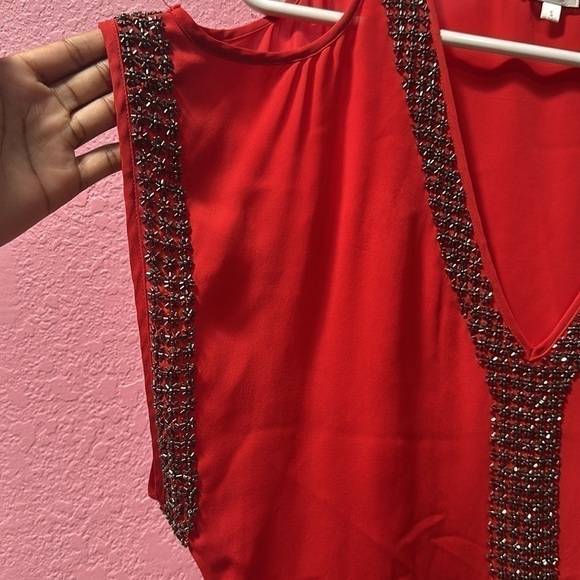 PARKER Red Beaded 100% Silk Blouse Size Small - Picture 4 of 6